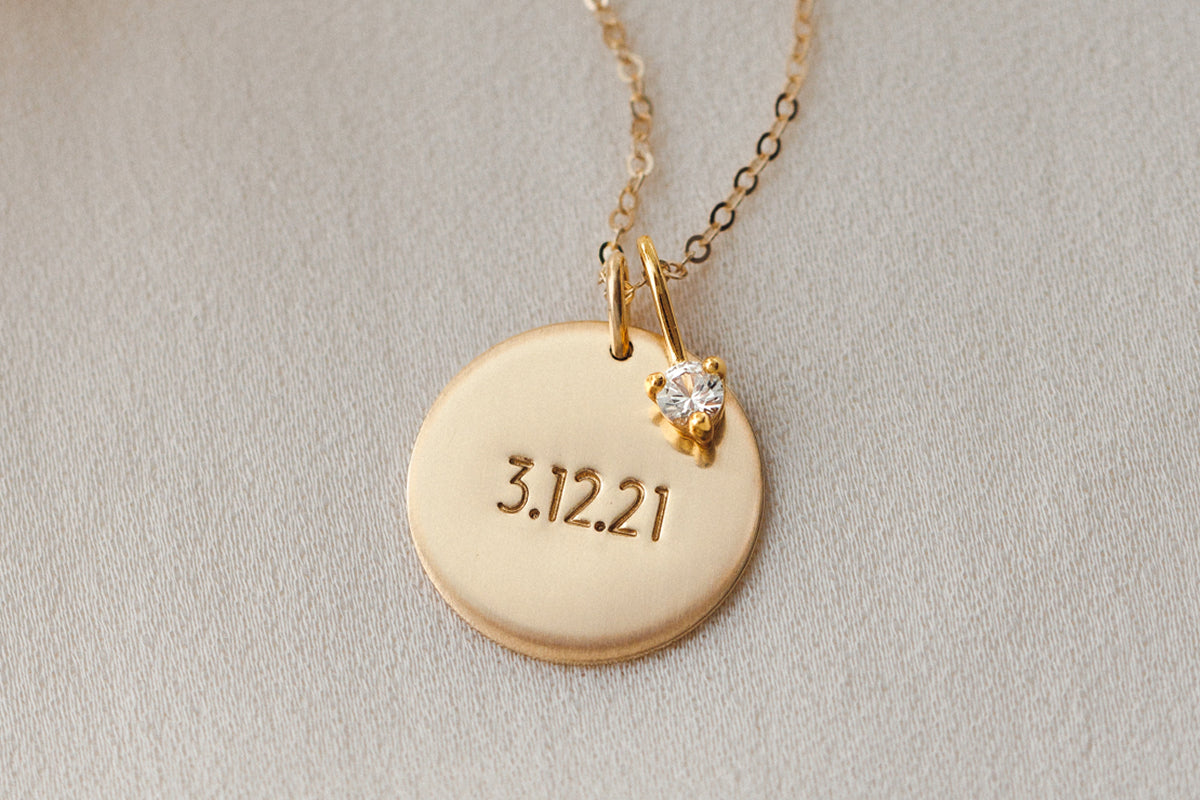 engraved gold disc necklace 