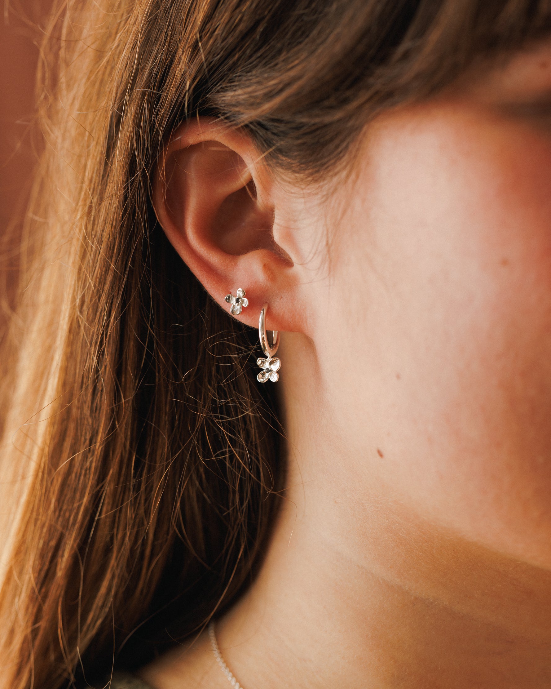 Midnight Blossom Charm Hoops