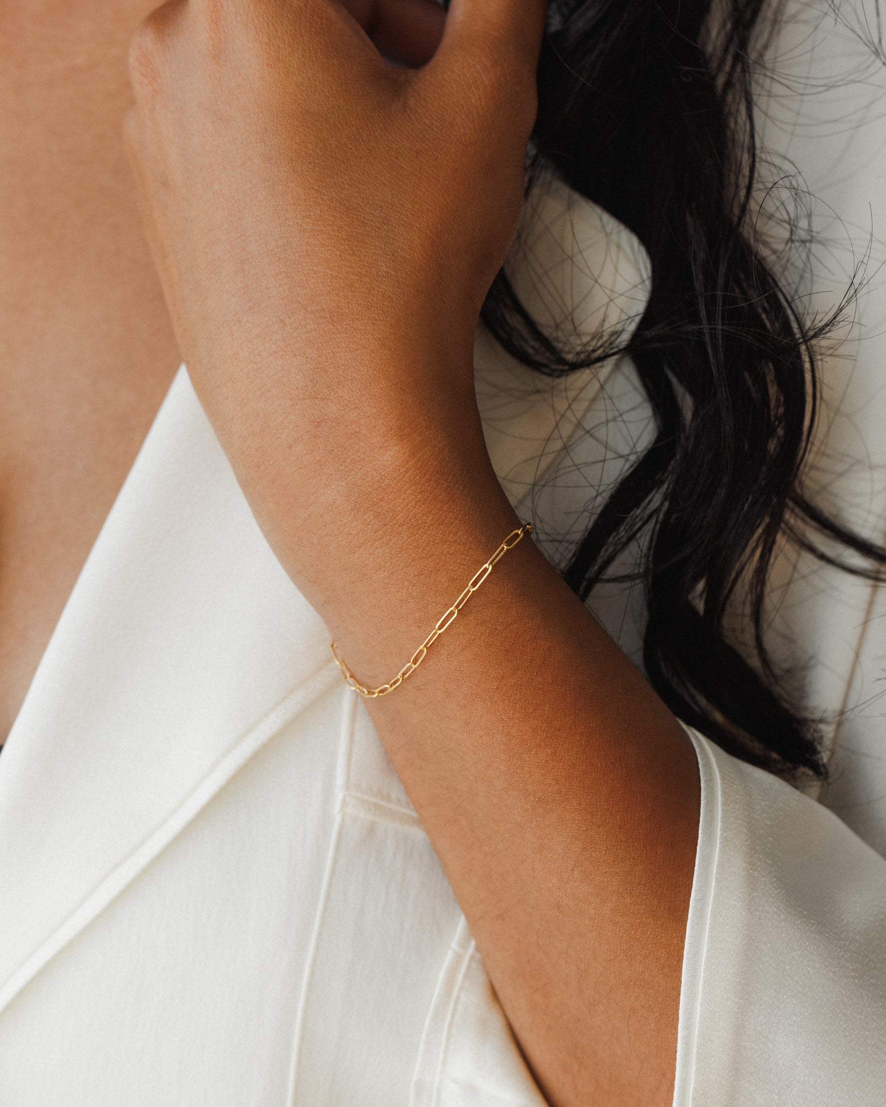 Solid Gold Dainty Paperclip Chain Bracelet