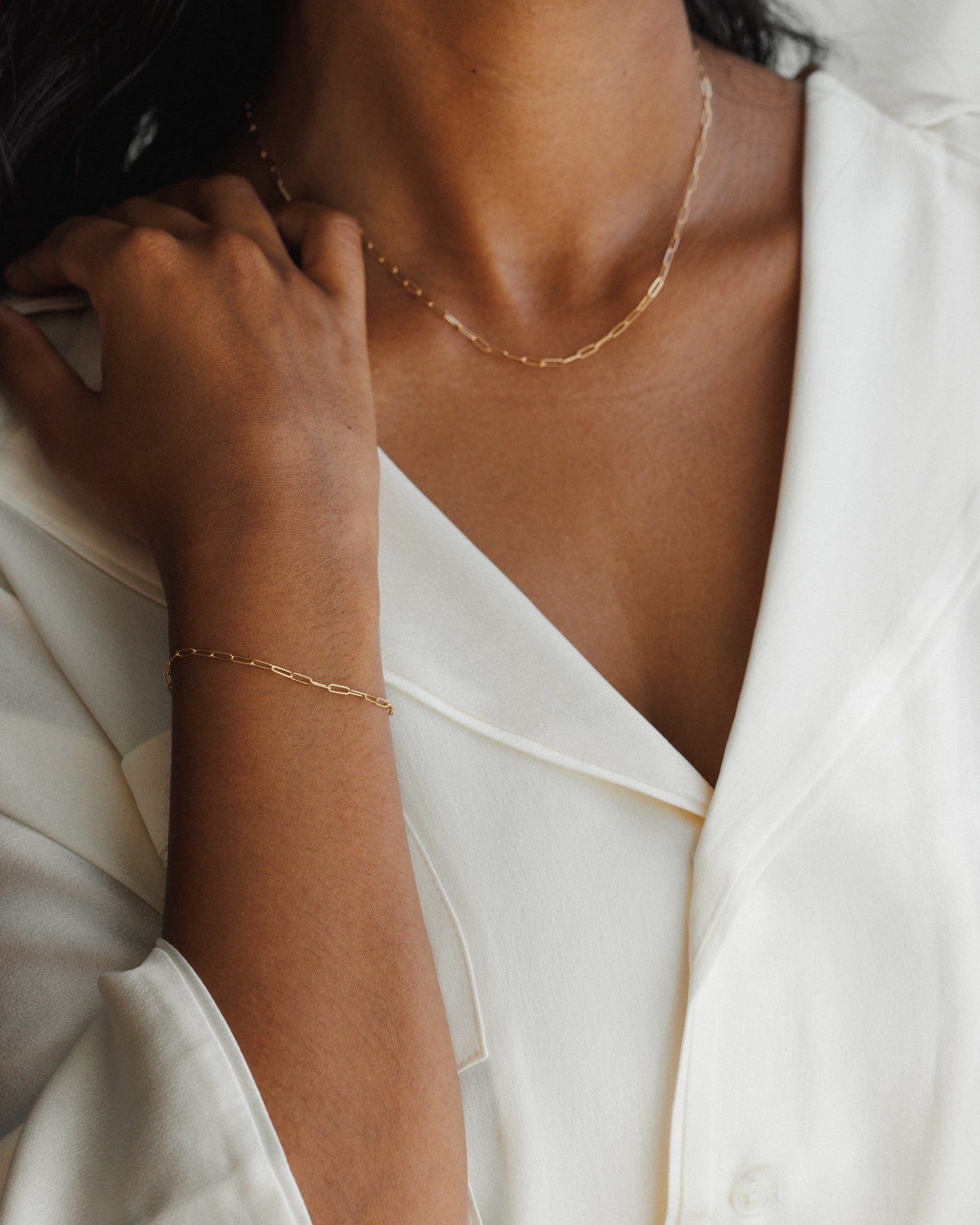 Solid Gold Dainty Paperclip Chain Bracelet