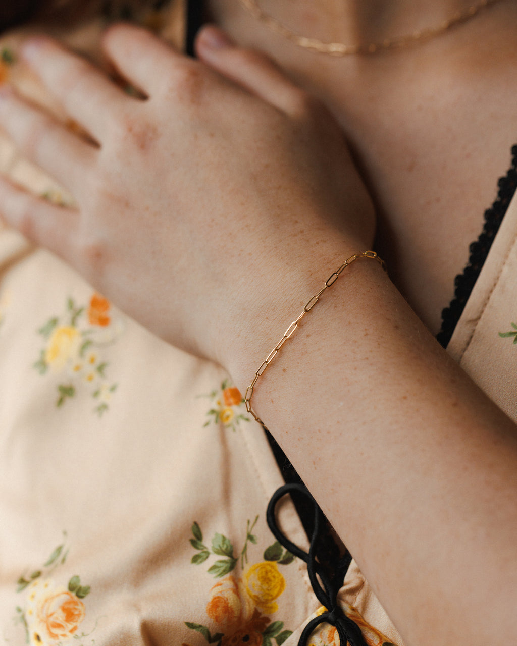 Solid Gold Dainty Paperclip Chain Bracelet