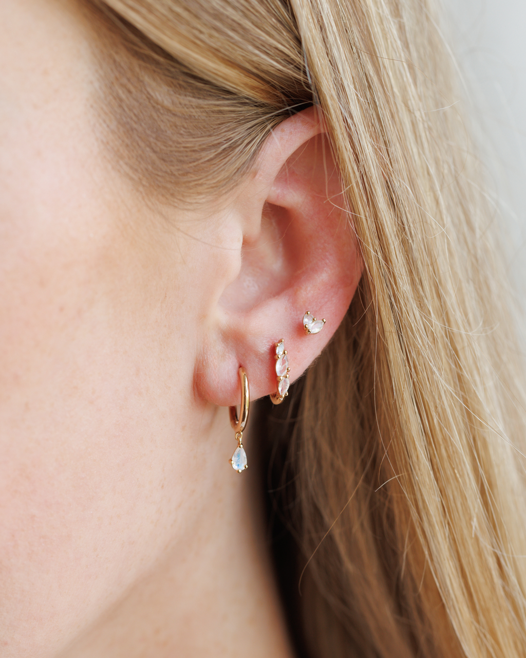 White Moonstone Marquise Hoops