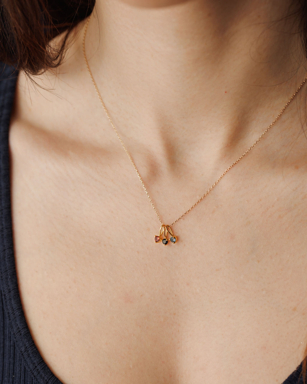 Solid Gold Aura Birthstone Charm Necklace