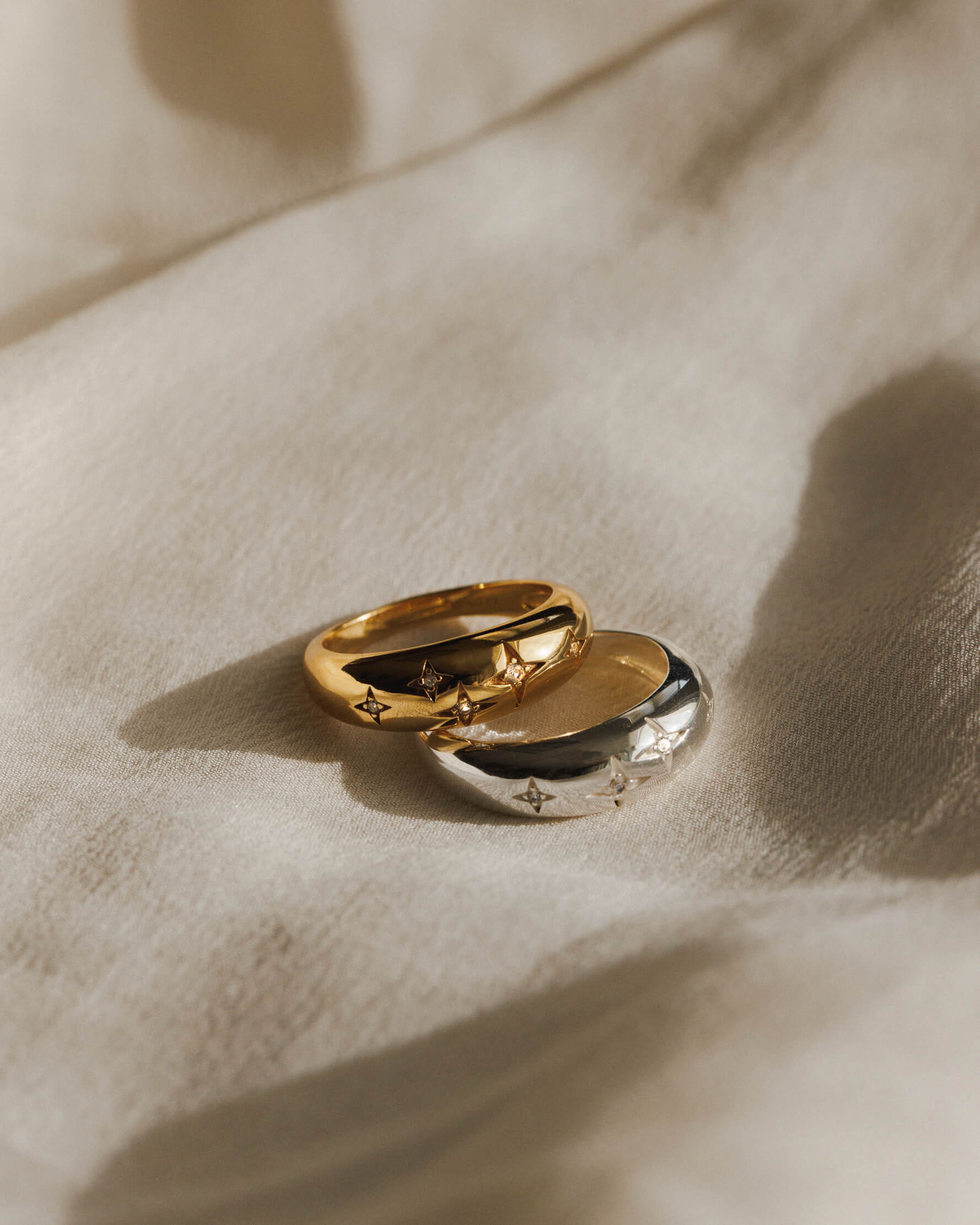 Celestial dome ring with white sapphires