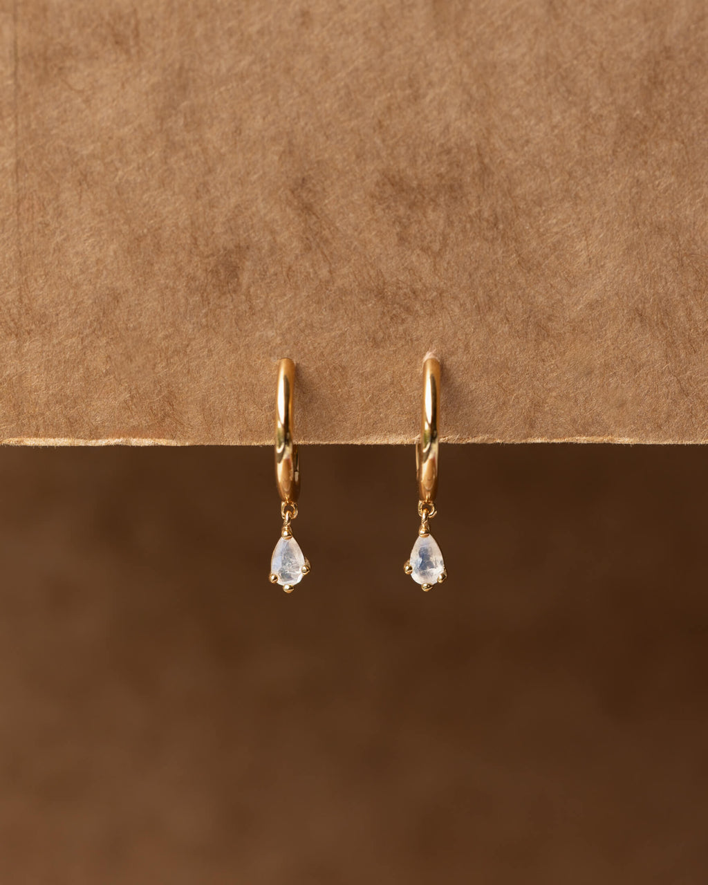 White Moonstone Drop Hoops