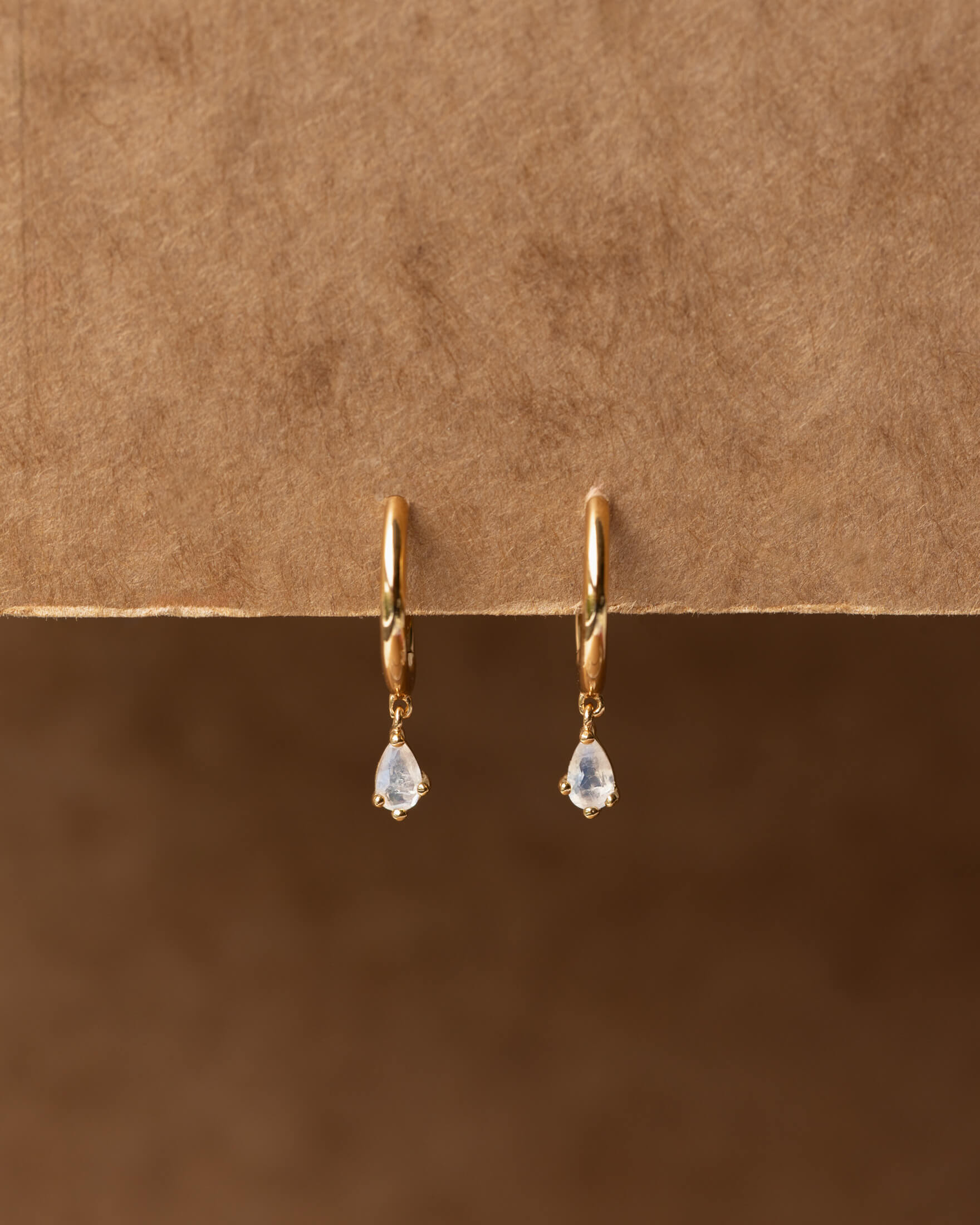 White Moonstone Drop Hoops