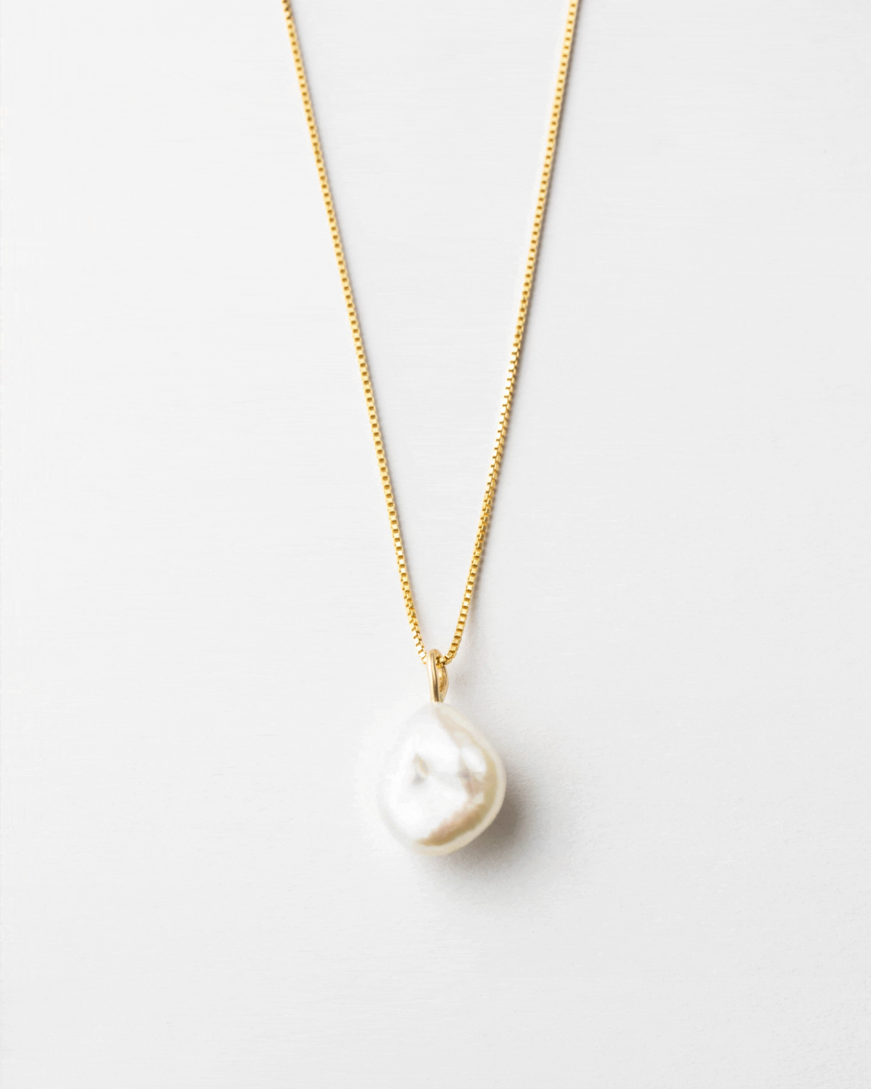 plp_main; GLDN baroque pearl necklace with 14k gold box chain and figaro chain.