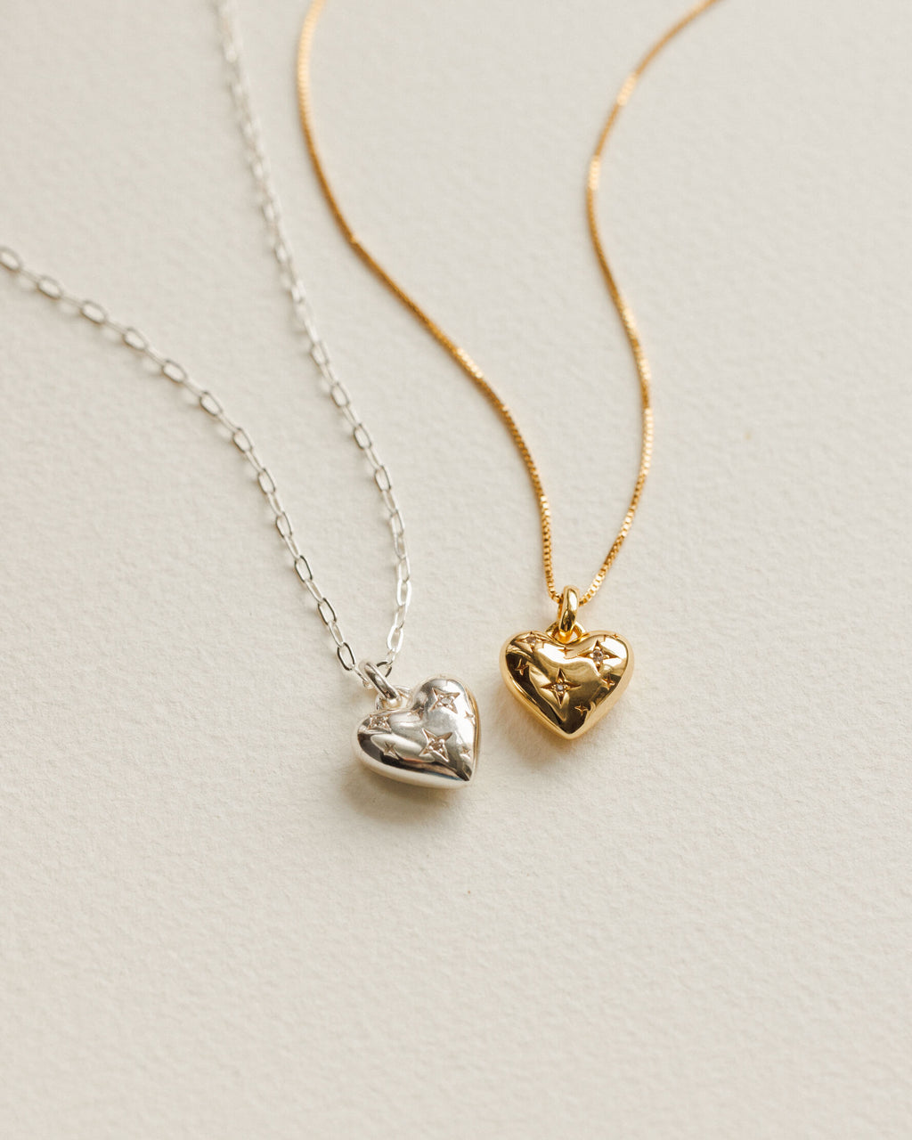 Puffy heart necklace with stars