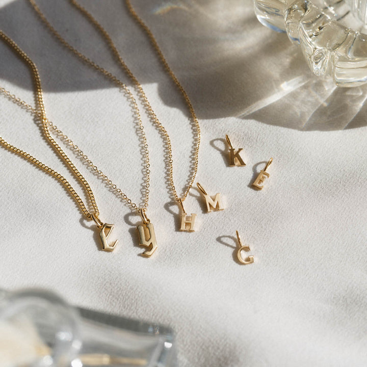 14k Dainty Serif Initial Necklace