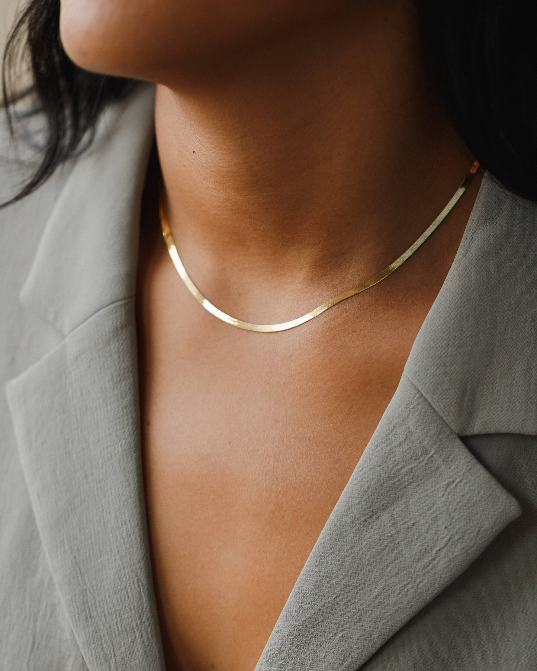 Herringbone Engraved Slim Chain Necklace - Gold Vermeil