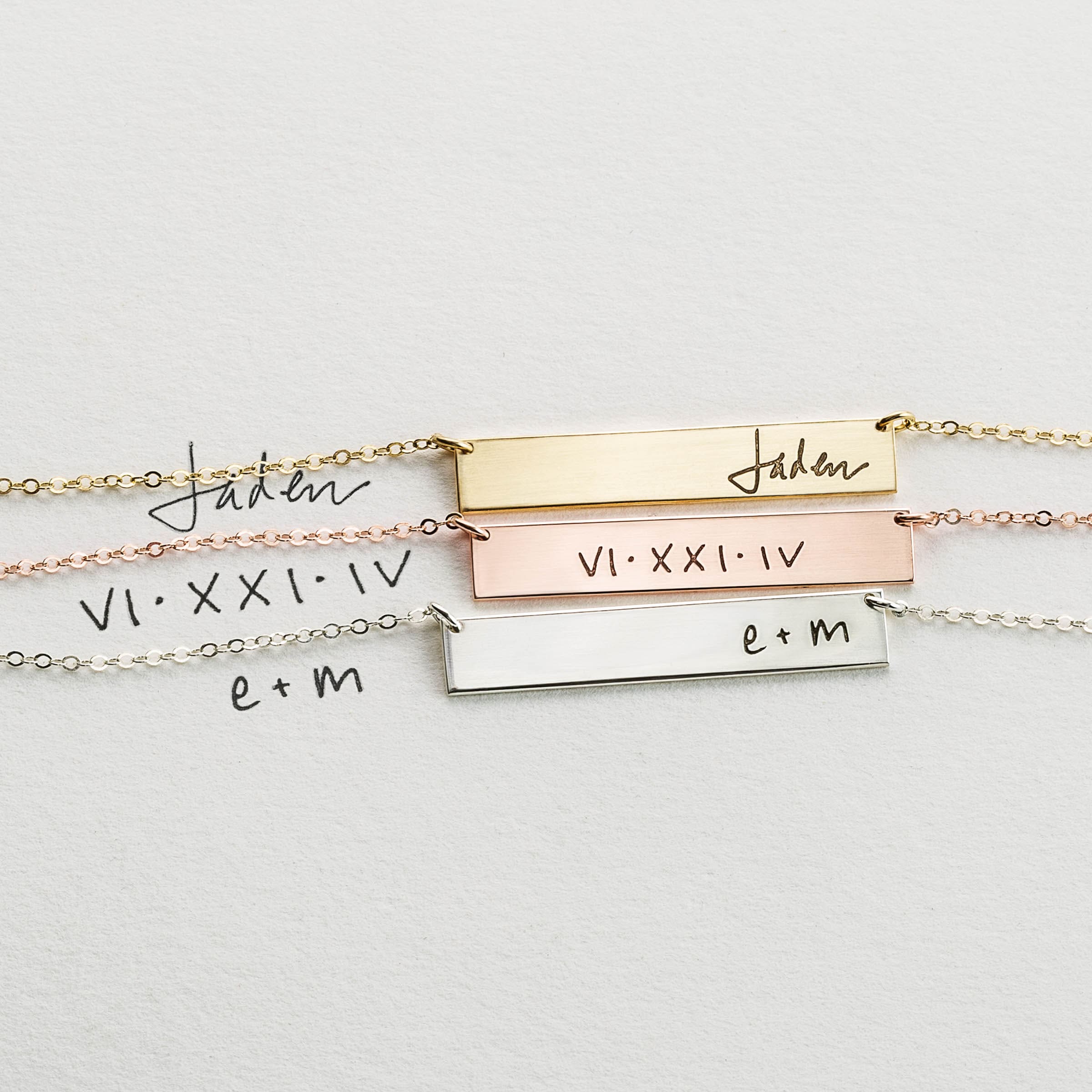 Gold Round Handwriting Custom Charm Bracelet Etched with Your Actual Handwriting on 5/8 Disc