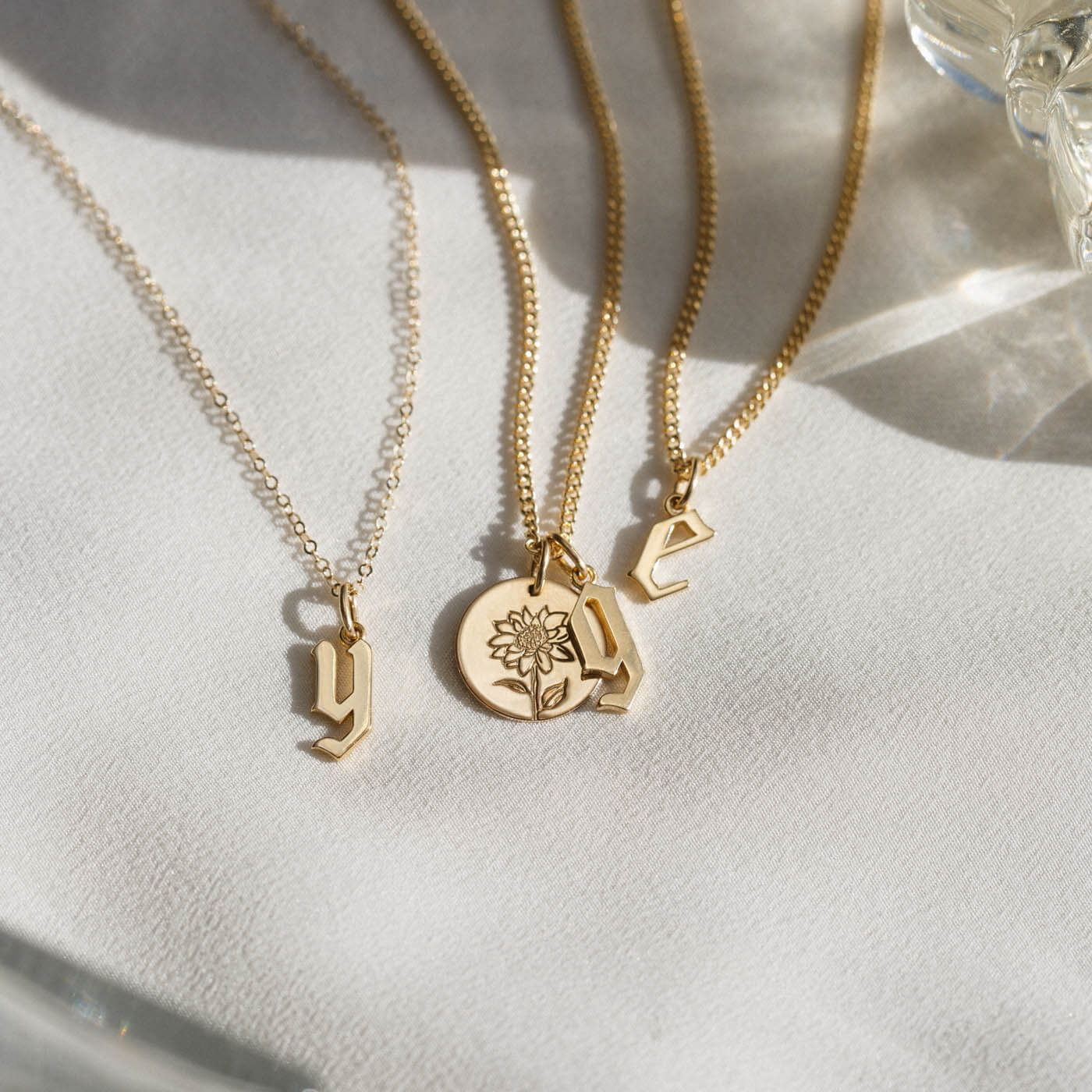 Personalized Initial Necklace Gold Gothic Monogram Charm 